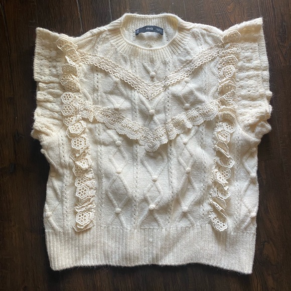 Mango designer white cream sleeveless sweater top - Picture 1 of 4